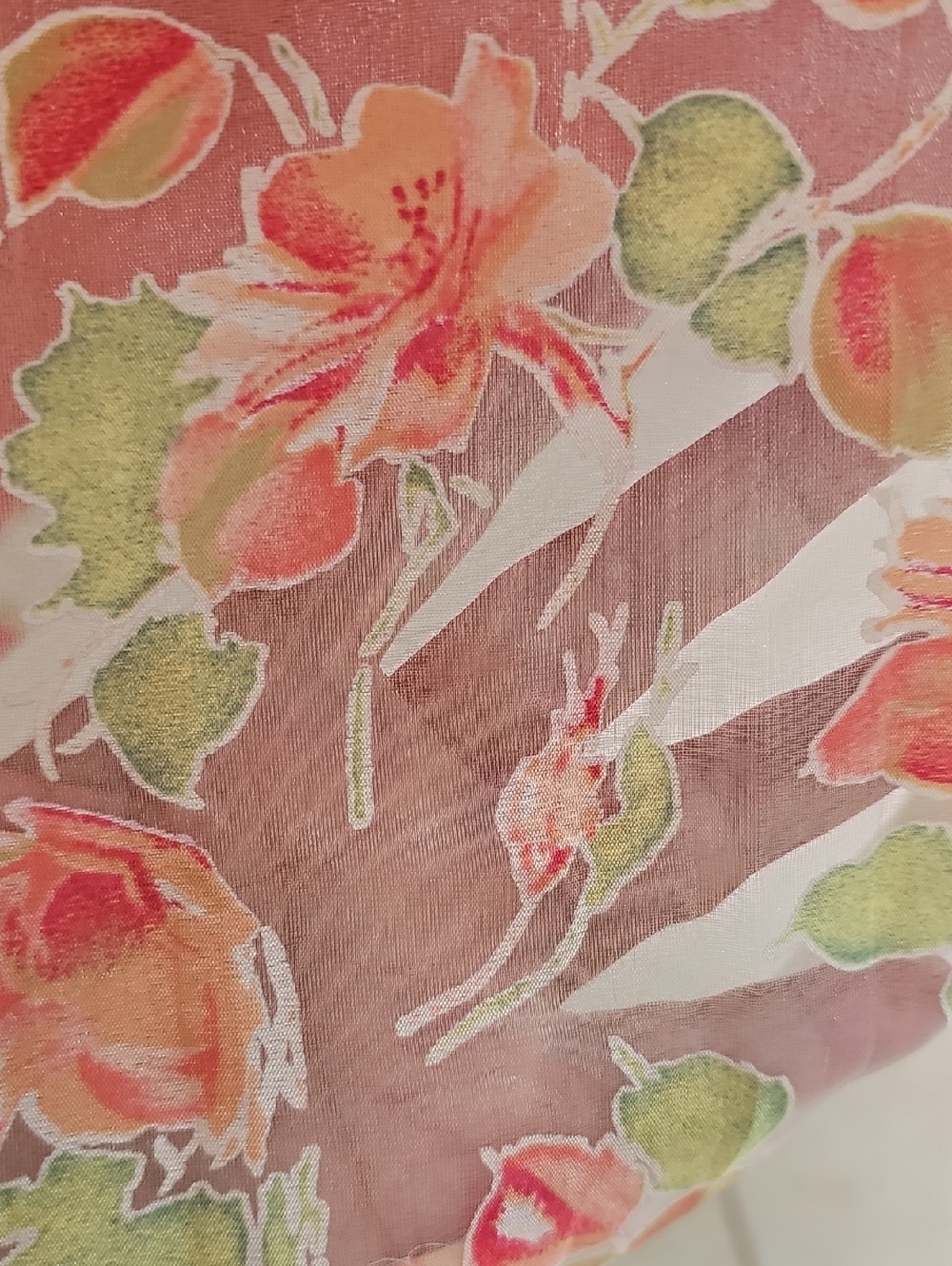 Neiman Marcus Coral Pink Floral Pencil Skirt,  Sheer Overlay. Size 4 - Picture 3 of 9